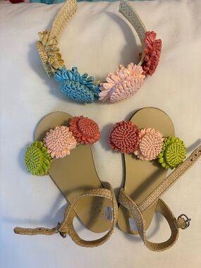 Janie and Jack Floral Headband and Sandal Set in Blue, Pink, Coral, Lime, Yellow